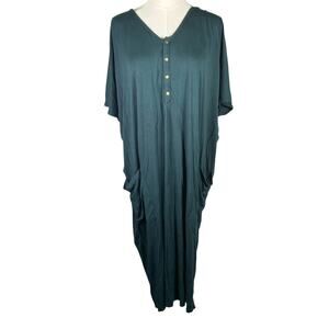 Dwell & Slumber‎ Caftan Dress M/L Green Modal Maxi Lounge Gown Pockets Sleep